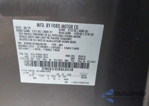 2019 Ford Flex Sel z USA, uszkodzony, nr VIN 2FMGK5C83KBA30548